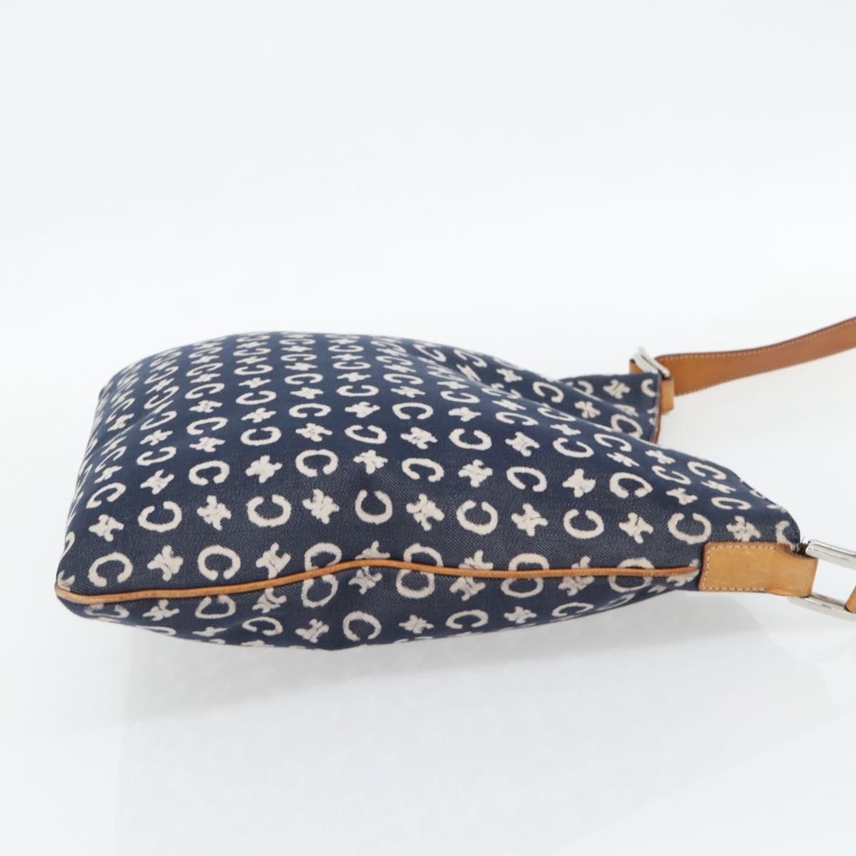 CELINE C Sulky Shoulder Bag Canvas Blue Silver Auth ka4462A
