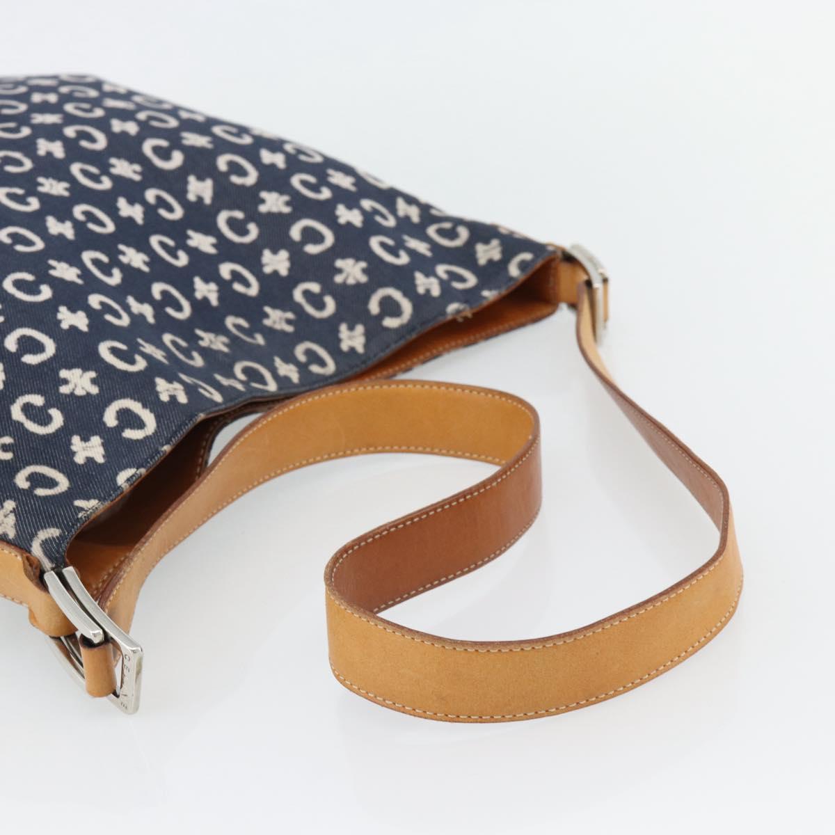 CELINE C Sulky Shoulder Bag Canvas Blue Silver Auth ka4462A
