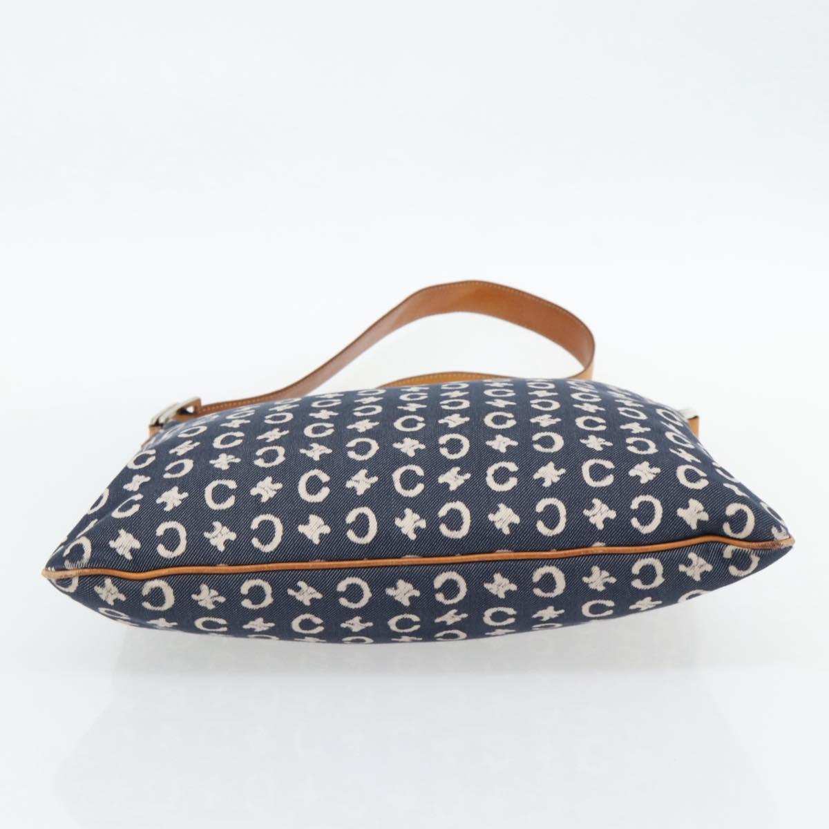 CELINE C Sulky Shoulder Bag Canvas Blue Silver Auth ka4462A