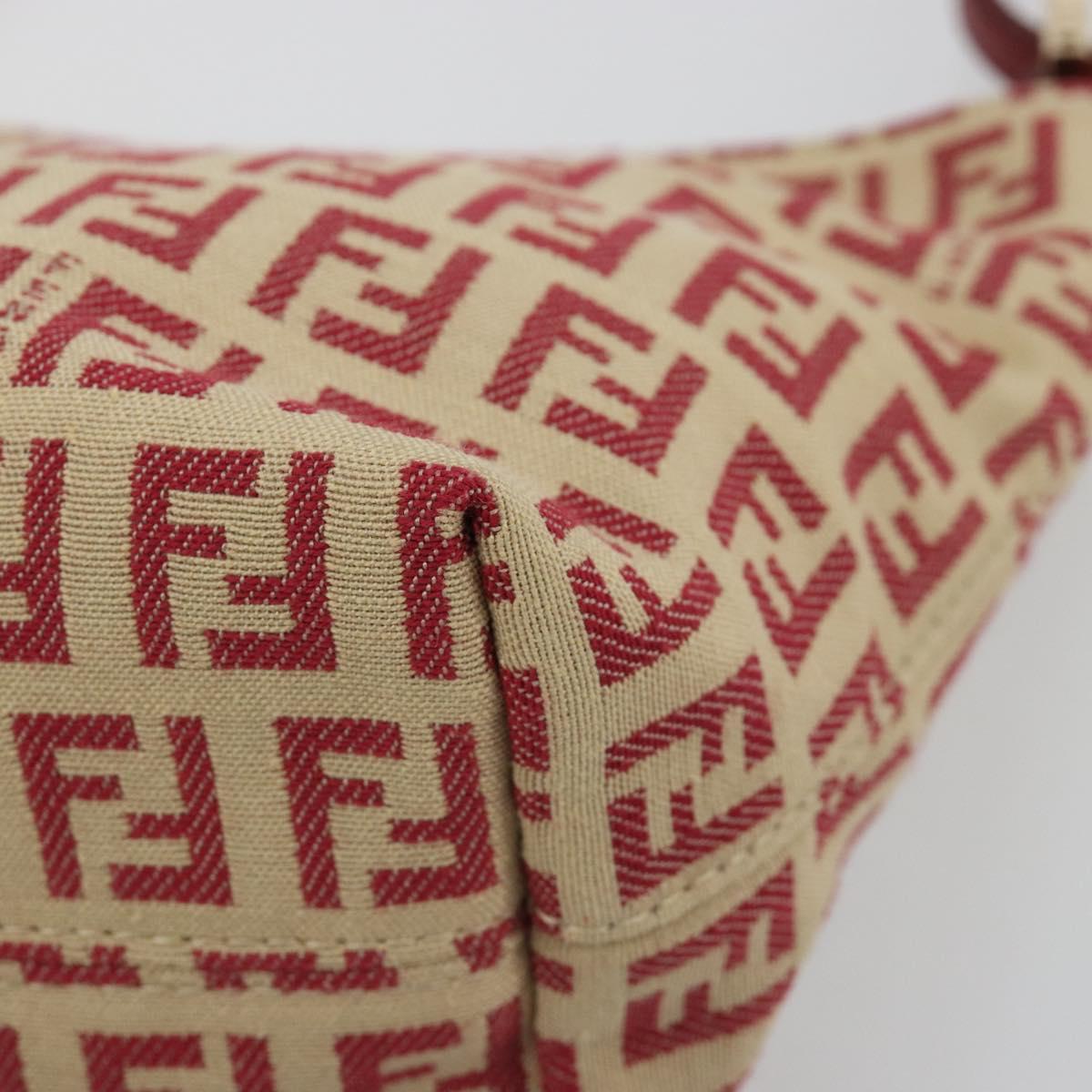 FENDI Zucchino Canvas Hand Bag Red Gold Auth ka4463V