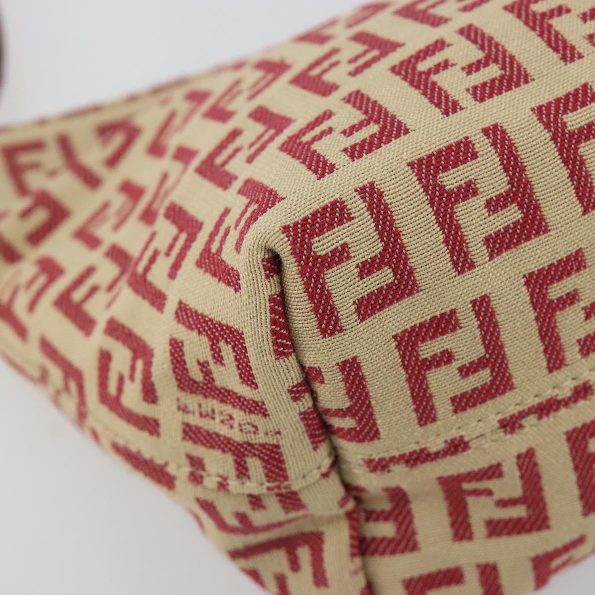 FENDI Zucchino Canvas Hand Bag Red Gold Auth ka4463V