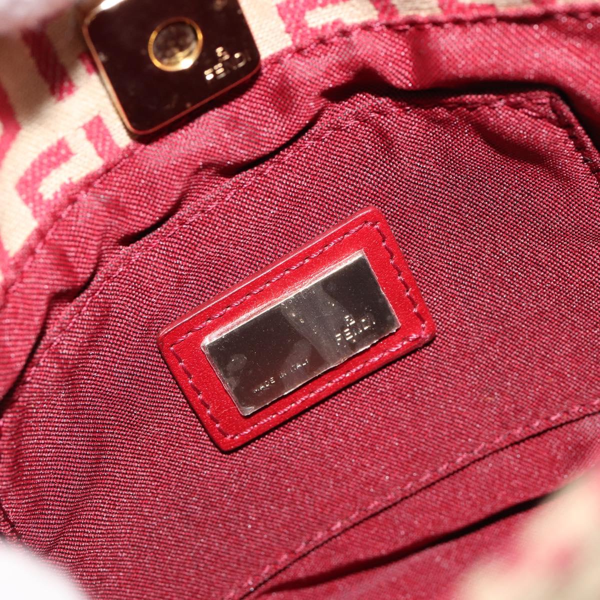 FENDI Zucchino Canvas Hand Bag Red Gold Auth ka4463V