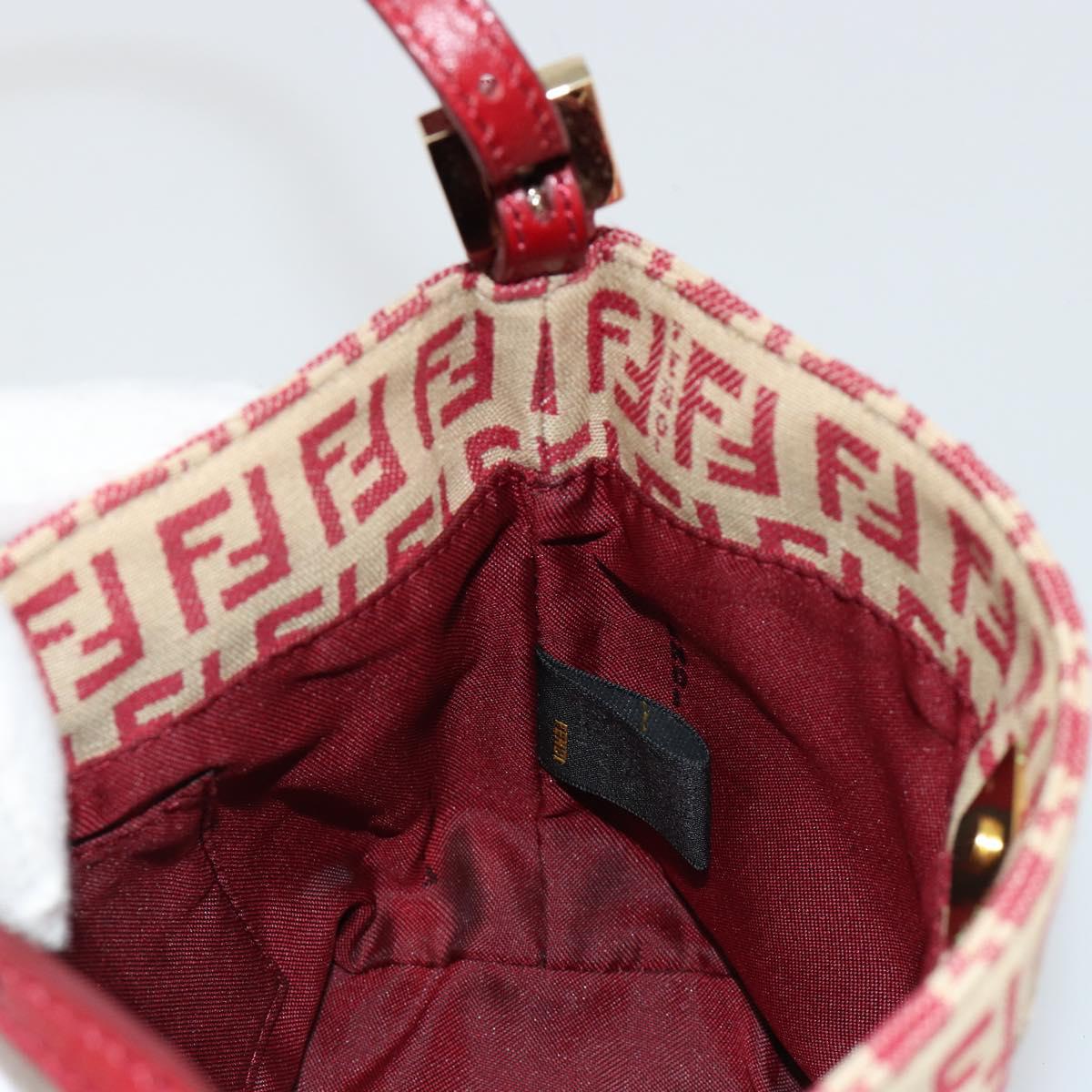 FENDI Zucchino Canvas Hand Bag Red Gold Auth ka4463V
