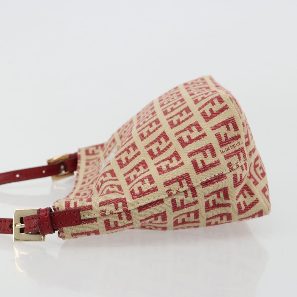 FENDI Zucchino Canvas Hand Bag Red Gold Auth ka4463V