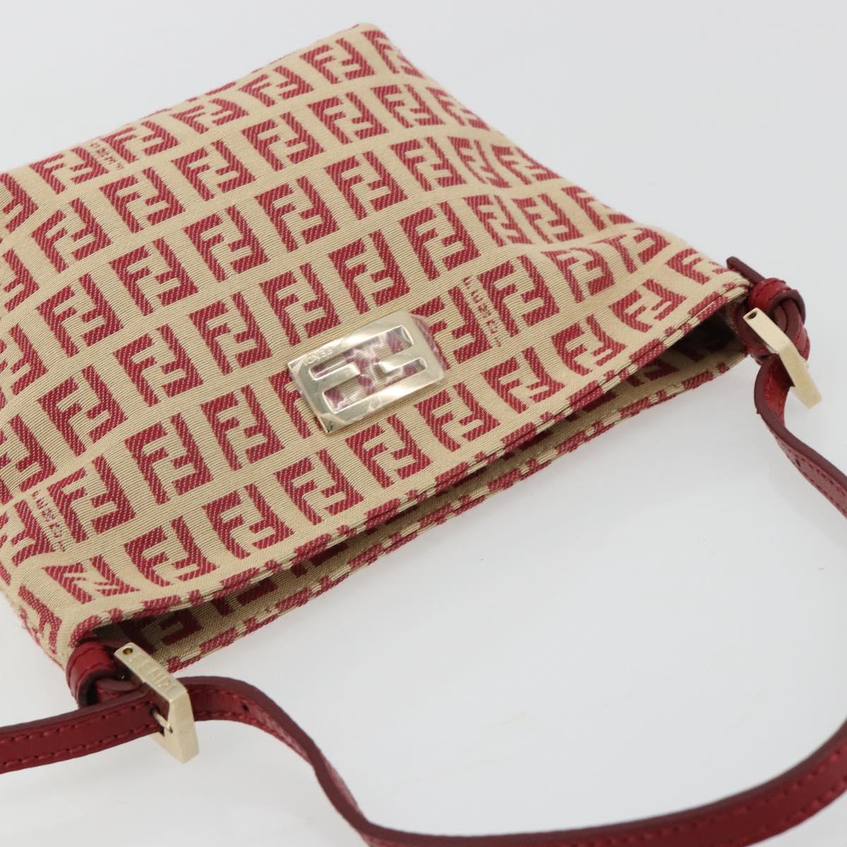 FENDI Zucchino Canvas Hand Bag Red Gold Auth ka4463V