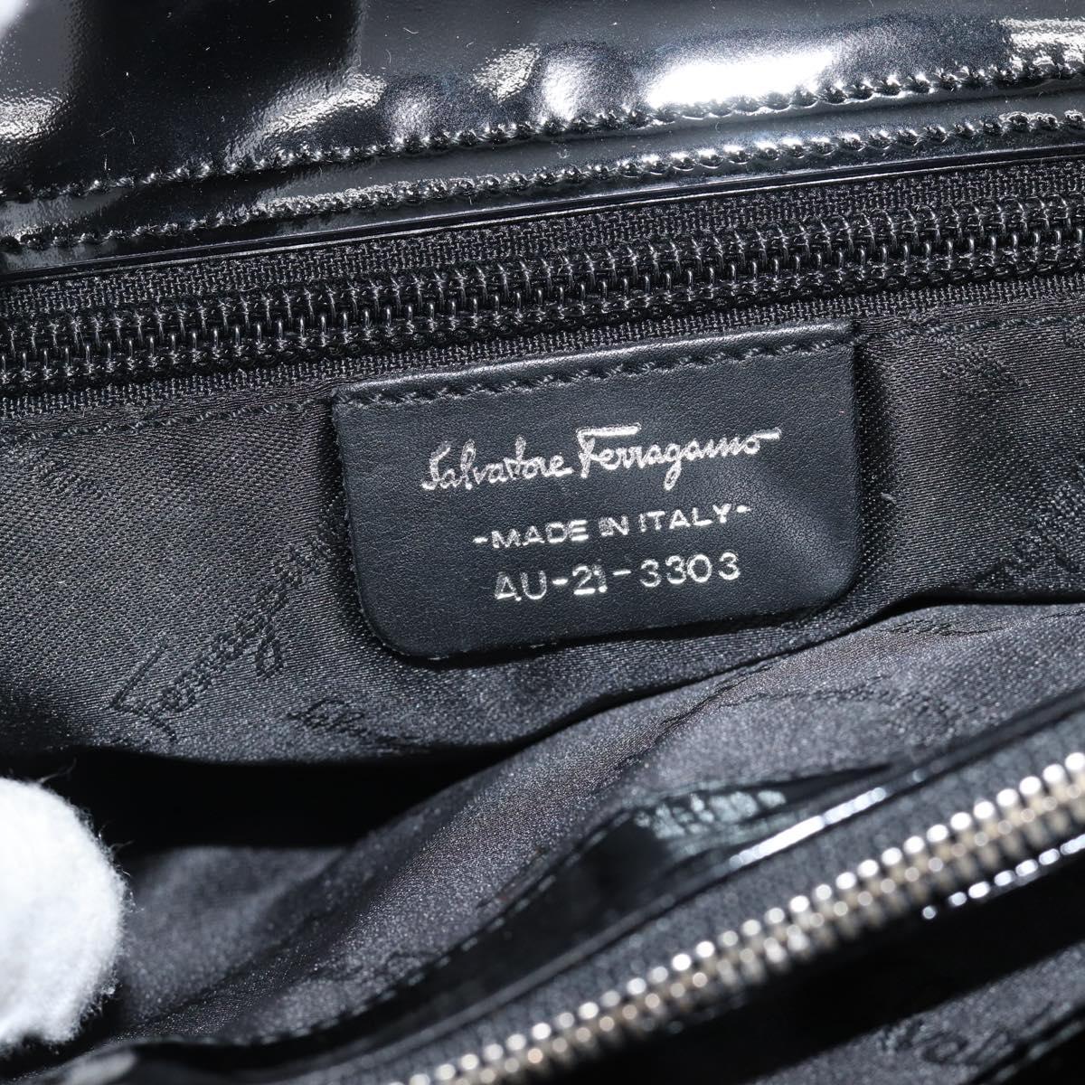 Salvatore Ferragamo Hand Bag Canvas patent leather Black Silver Auth ka4464