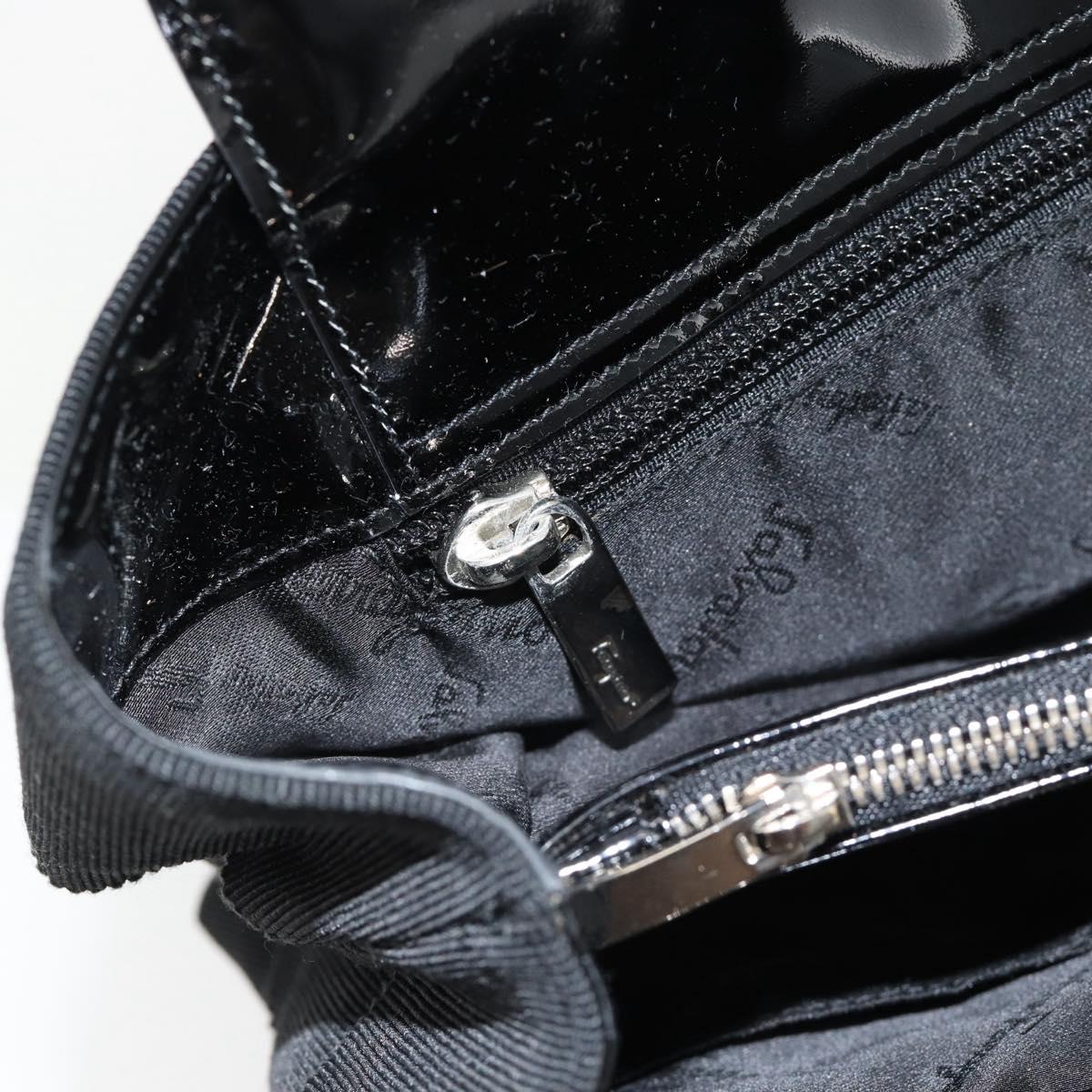 Salvatore Ferragamo Hand Bag Canvas patent leather Black Silver Auth ka4464
