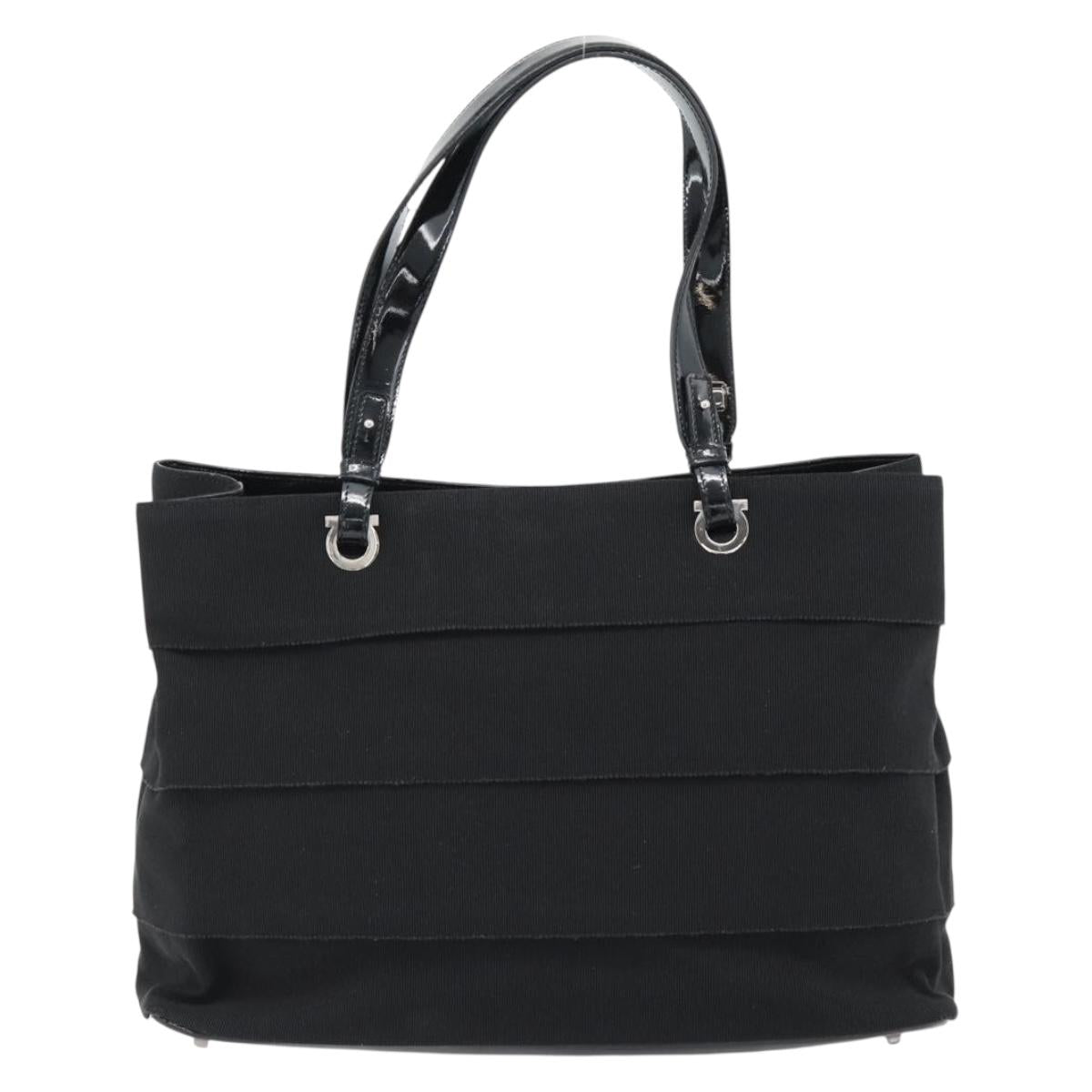 Salvatore Ferragamo Hand Bag Canvas patent leather Black Silver Auth ka4464