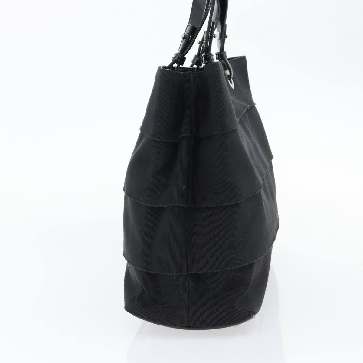 Salvatore Ferragamo Hand Bag Canvas patent leather Black Silver Auth ka4464