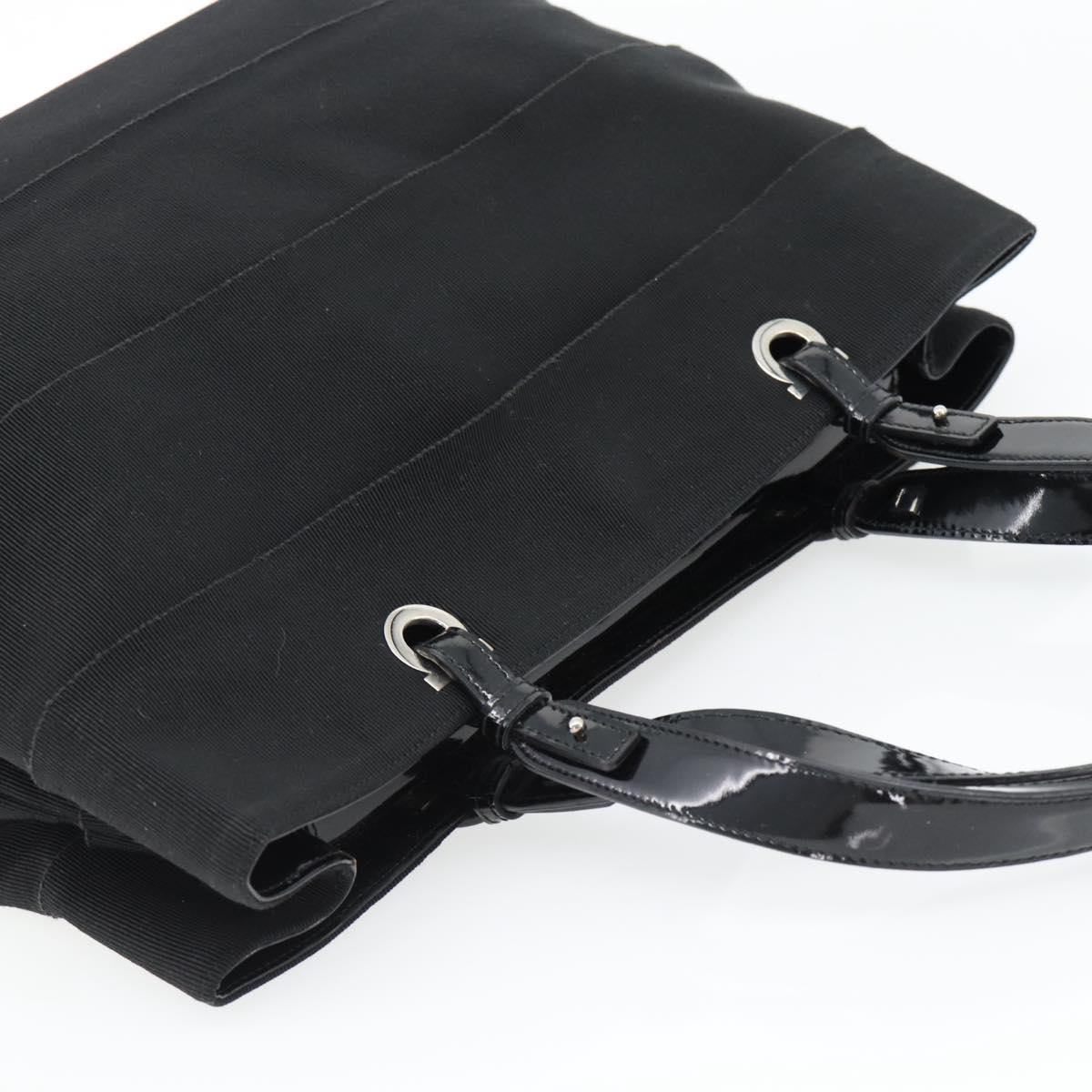 Salvatore Ferragamo Hand Bag Canvas patent leather Black Silver Auth ka4464