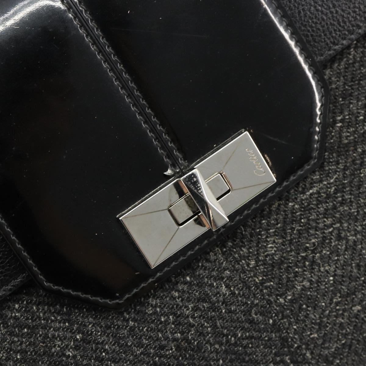CARTIER Hand Bag Canvas Black Silver Auth ka4465