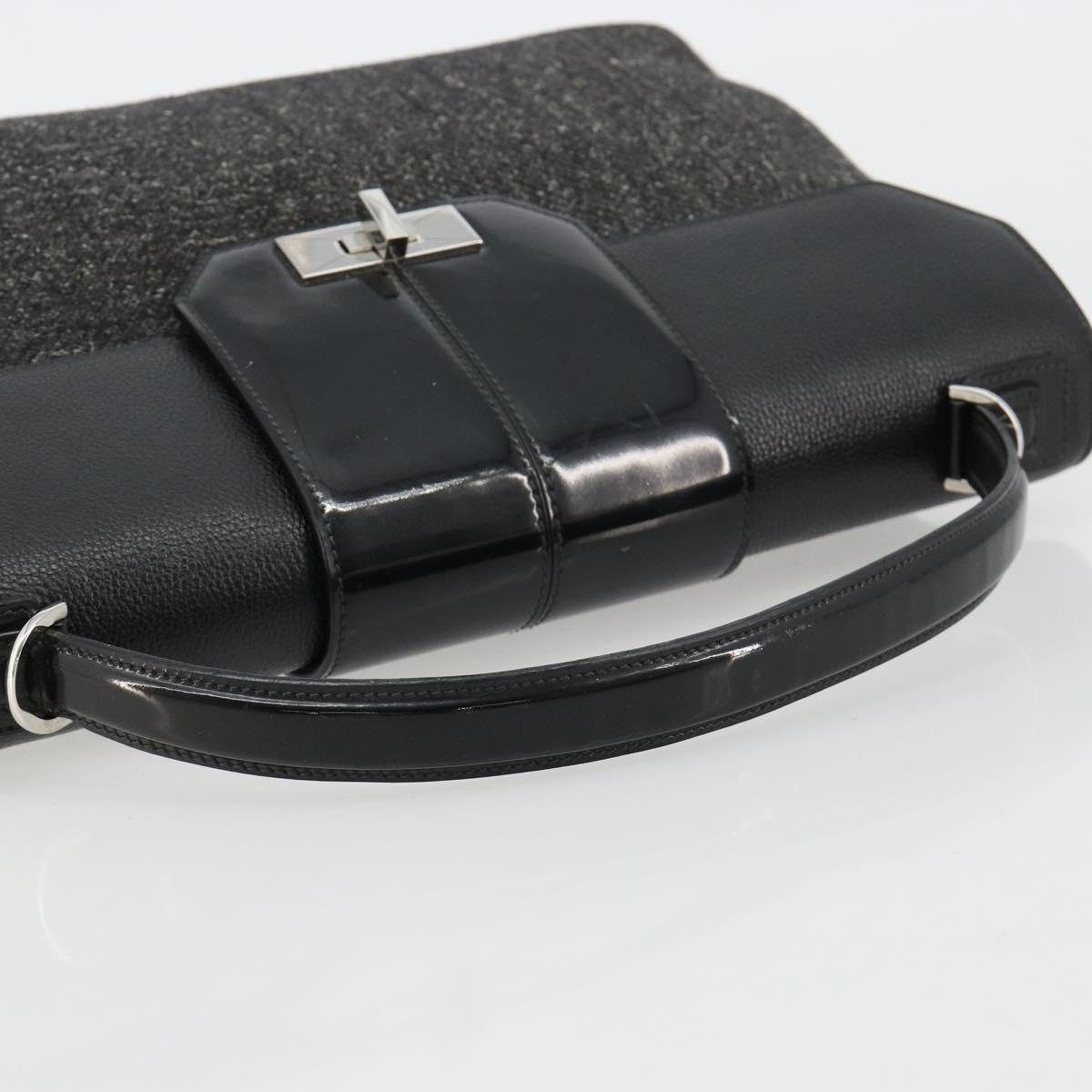 CARTIER Hand Bag Canvas Black Silver Auth ka4465