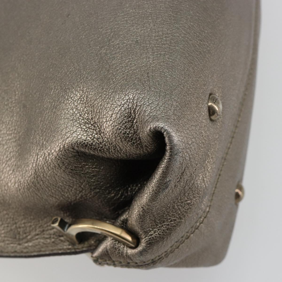 Salvatore Ferragamo Gancini Hand Bag Leather Silver Auth ka4466