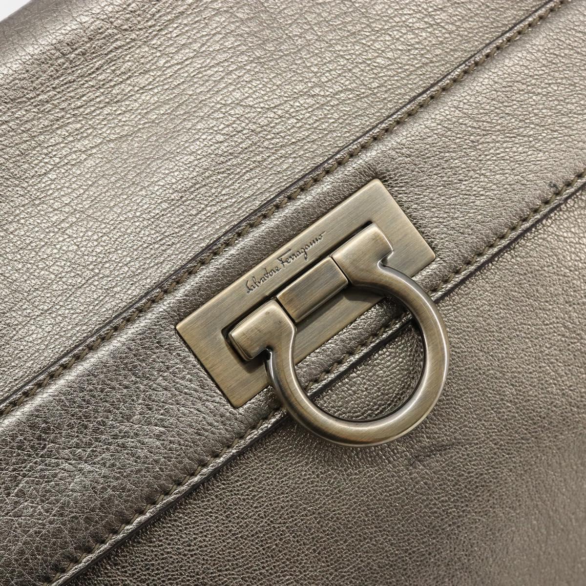 Salvatore Ferragamo Gancini Hand Bag Leather Silver Auth ka4466