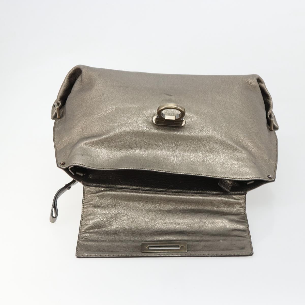 Salvatore Ferragamo Gancini Hand Bag Leather Silver Auth ka4466