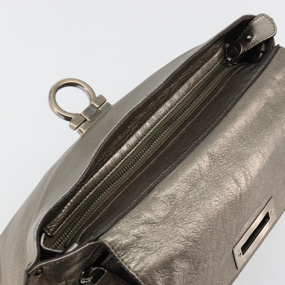 Salvatore Ferragamo Gancini Hand Bag Leather Silver Auth ka4466