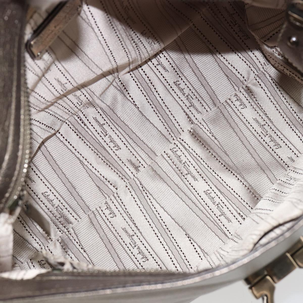Salvatore Ferragamo Gancini Hand Bag Leather Silver Auth ka4466
