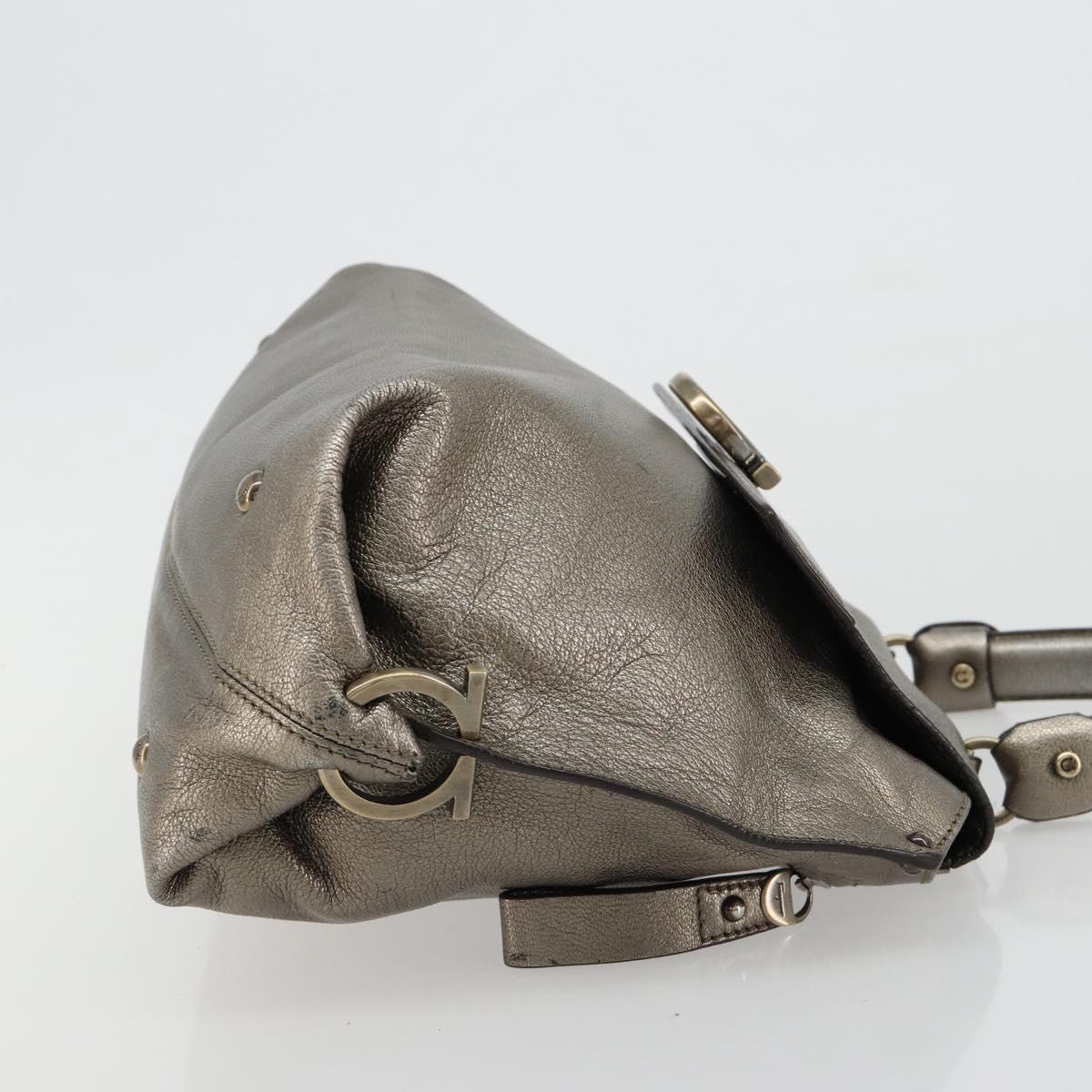 Salvatore Ferragamo Gancini Hand Bag Leather Silver Auth ka4466