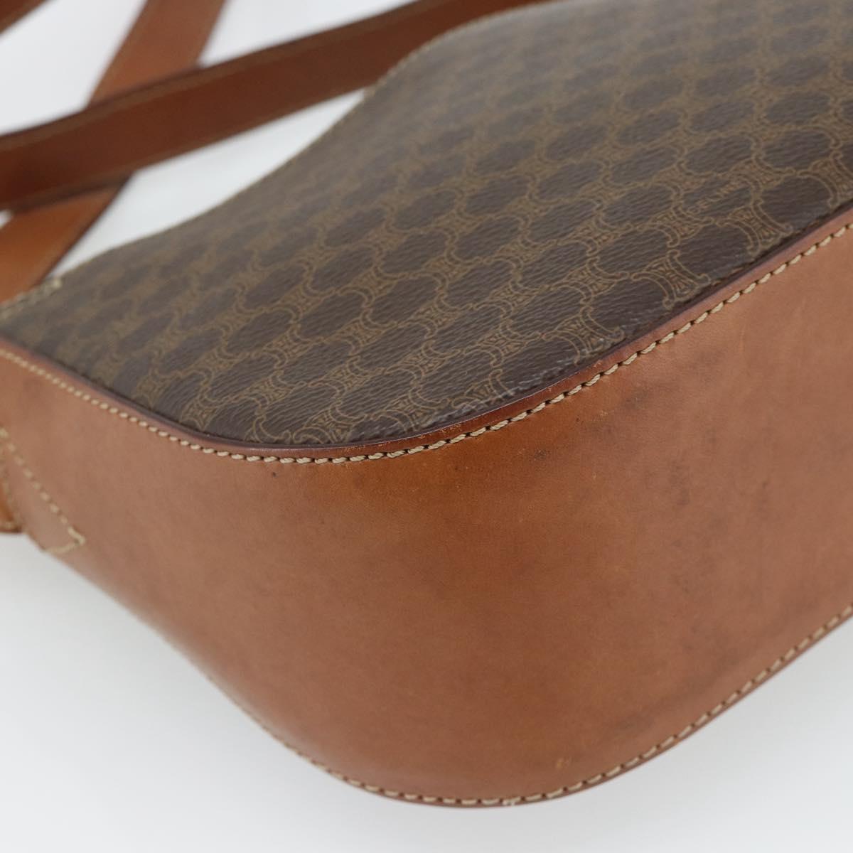 CELINE Macadam Canvas Shoulder Bag PVC Leather Brown Gold Auth ka4468