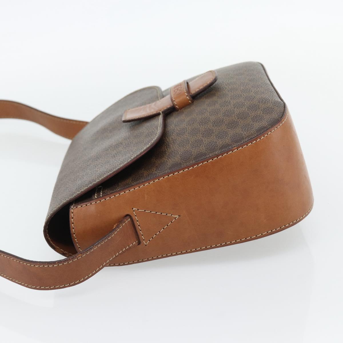 CELINE Macadam Canvas Shoulder Bag PVC Leather Brown Gold Auth ka4468