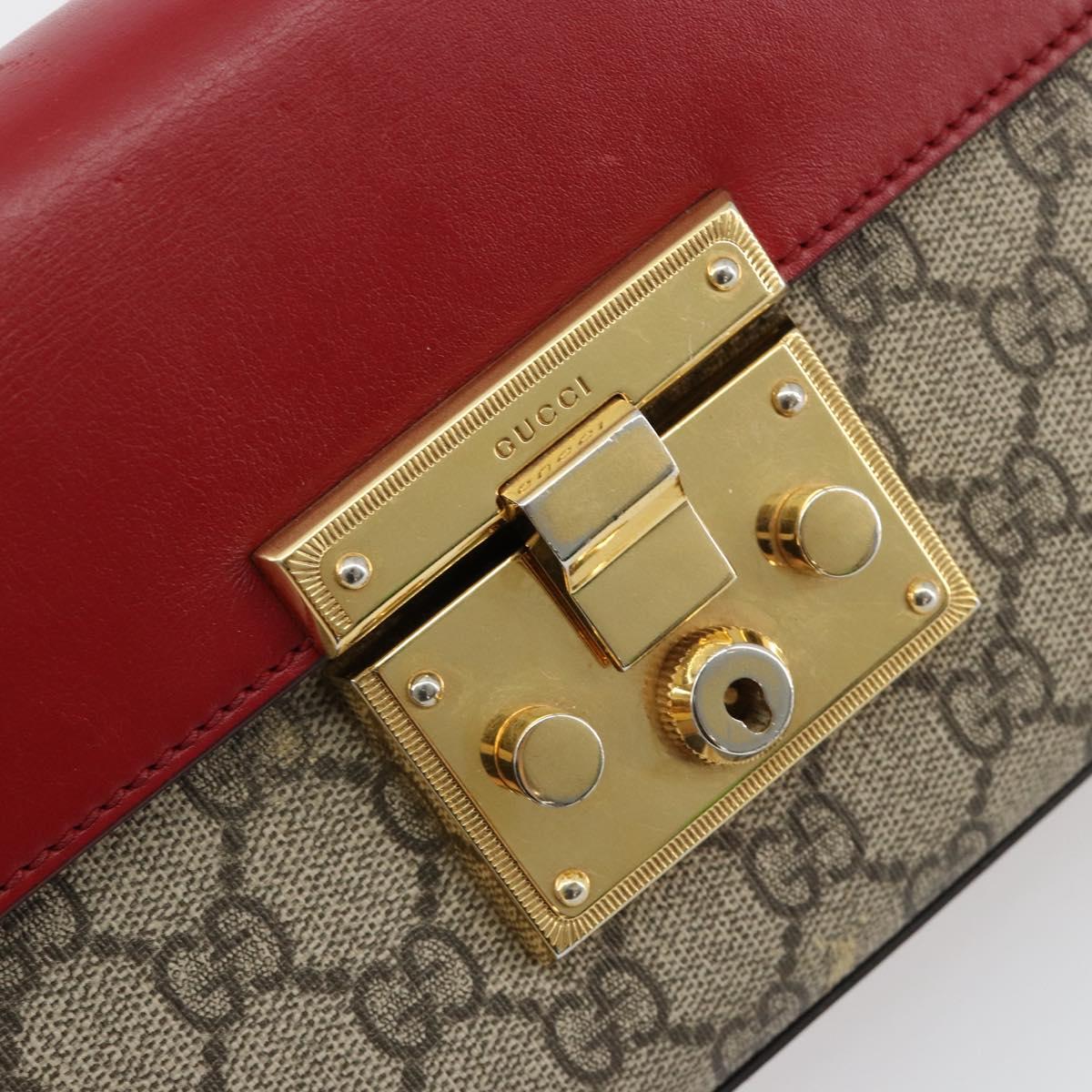 GUCCI GG Supreme Chain Shoulder Bag PVC Red Gold 409487 Auth ka4469