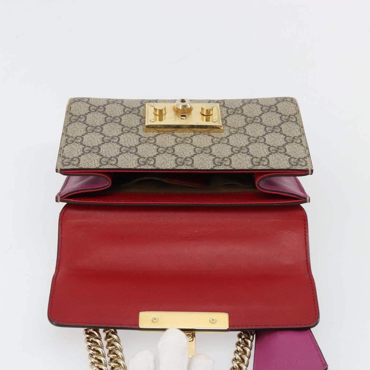 GUCCI GG Supreme Chain Shoulder Bag PVC Red Gold 409487 Auth ka4469