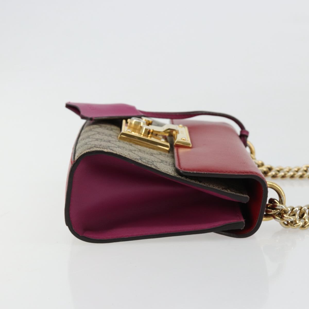 GUCCI GG Supreme Chain Shoulder Bag PVC Red Gold 409487 Auth ka4469