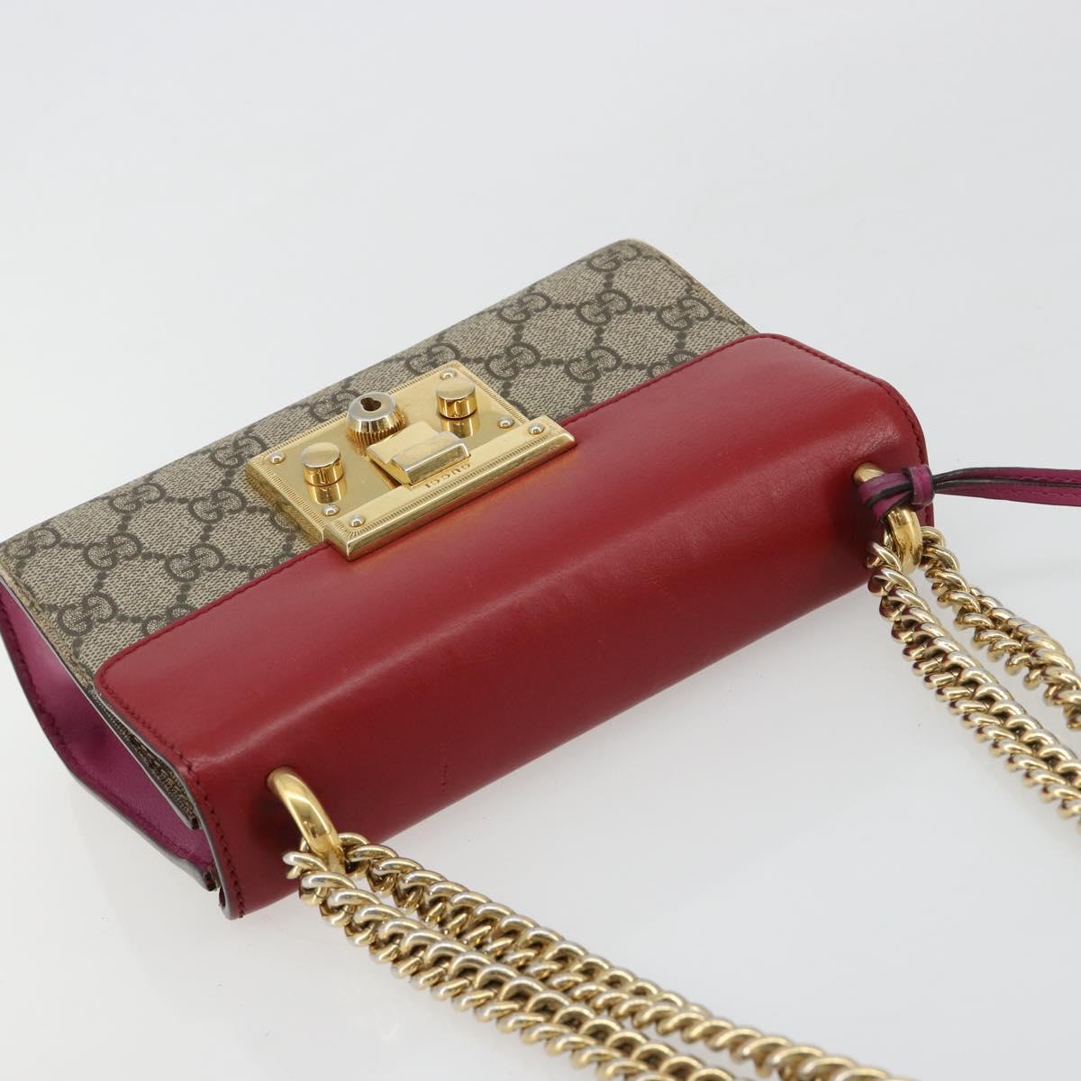 GUCCI GG Supreme Chain Shoulder Bag PVC Red Gold 409487 Auth ka4469