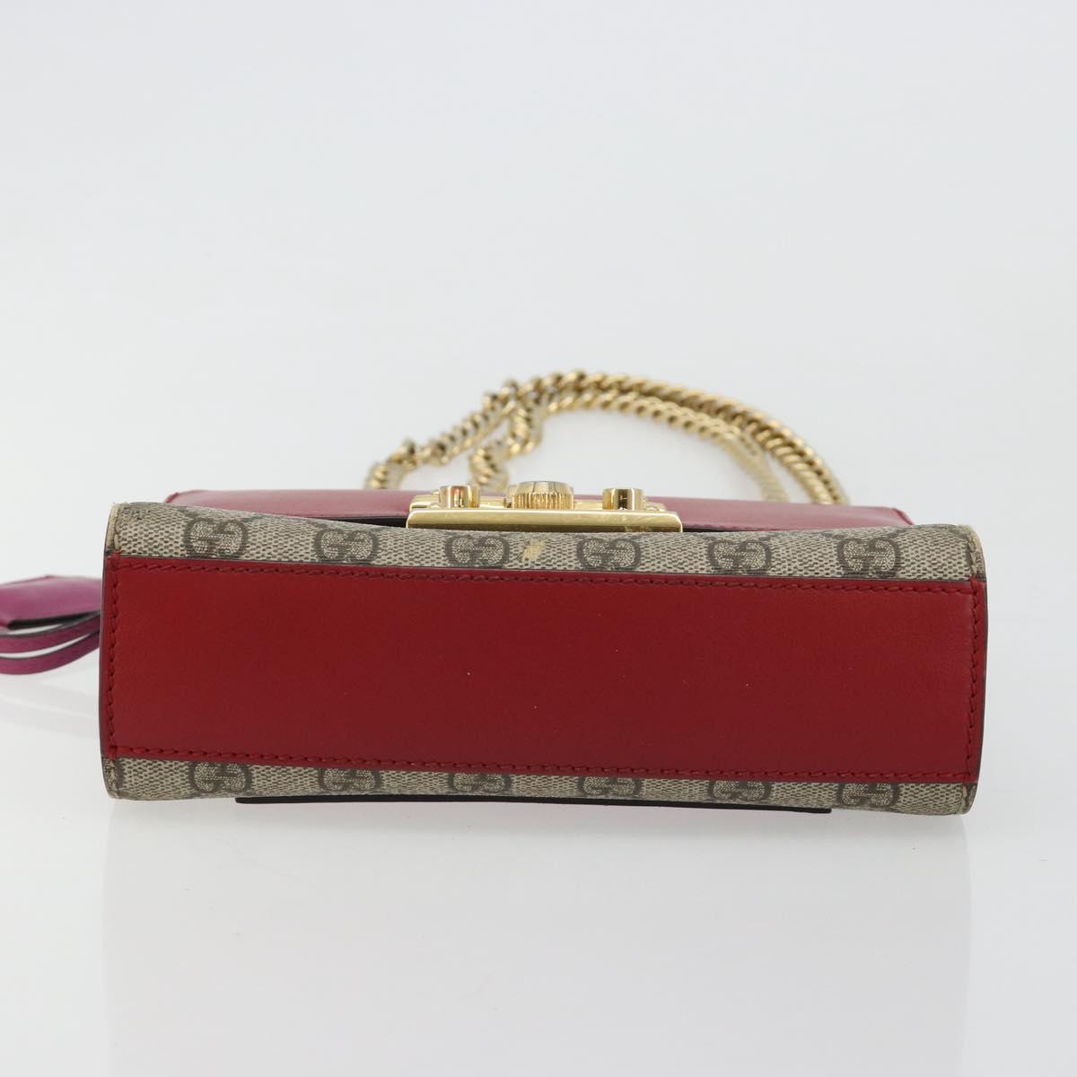 GUCCI GG Supreme Chain Shoulder Bag PVC Red Gold 409487 Auth ka4469