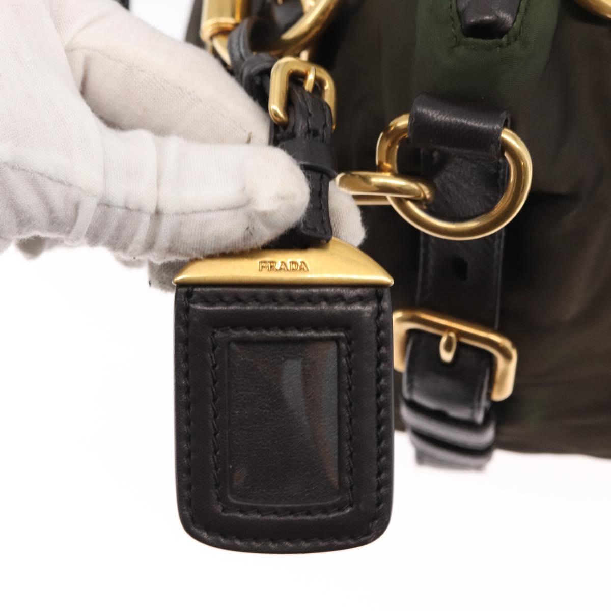 PRADA Hand Bag Nylon 2way Khaki Gold Auth ka447