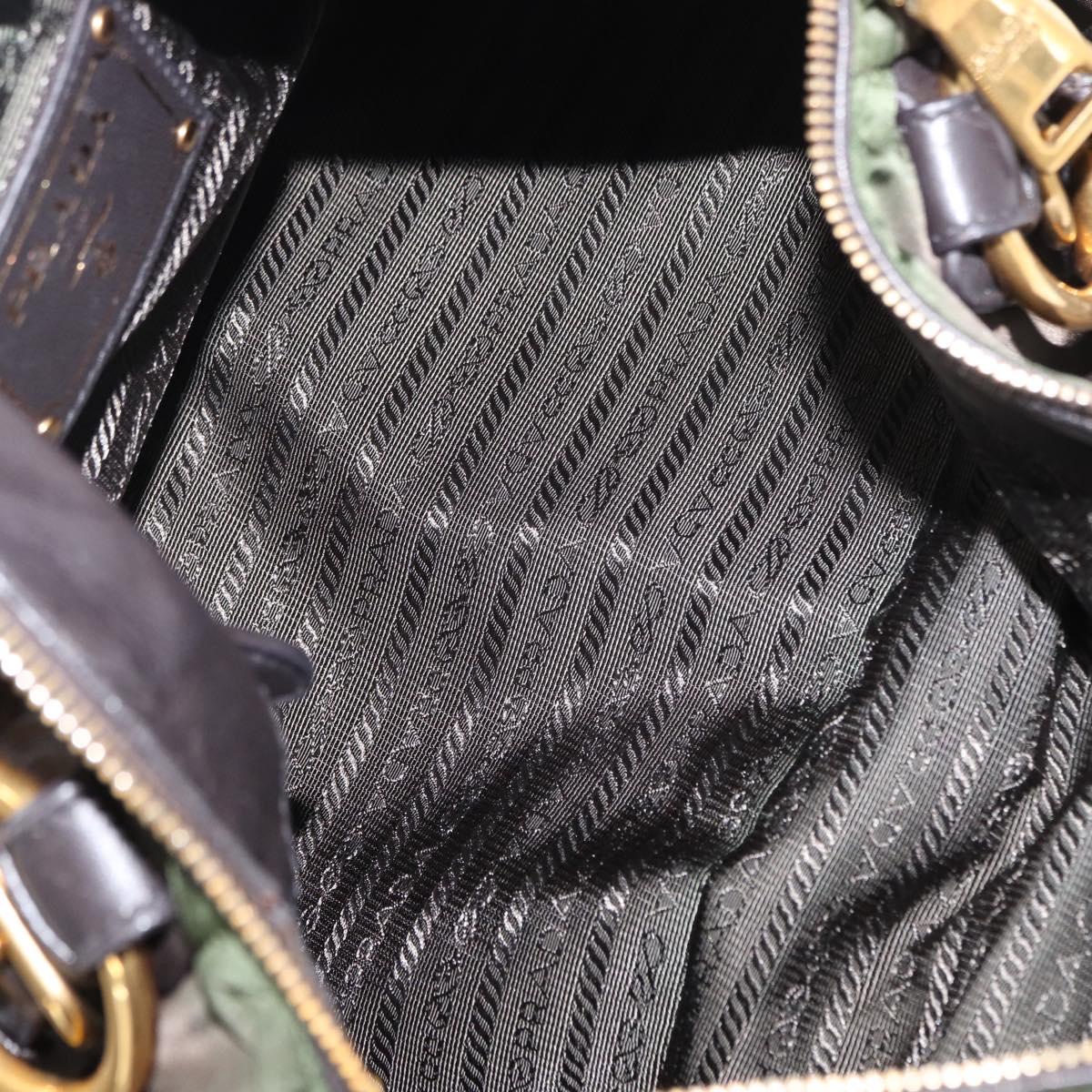 PRADA Hand Bag Nylon 2way Khaki Gold Auth ka447