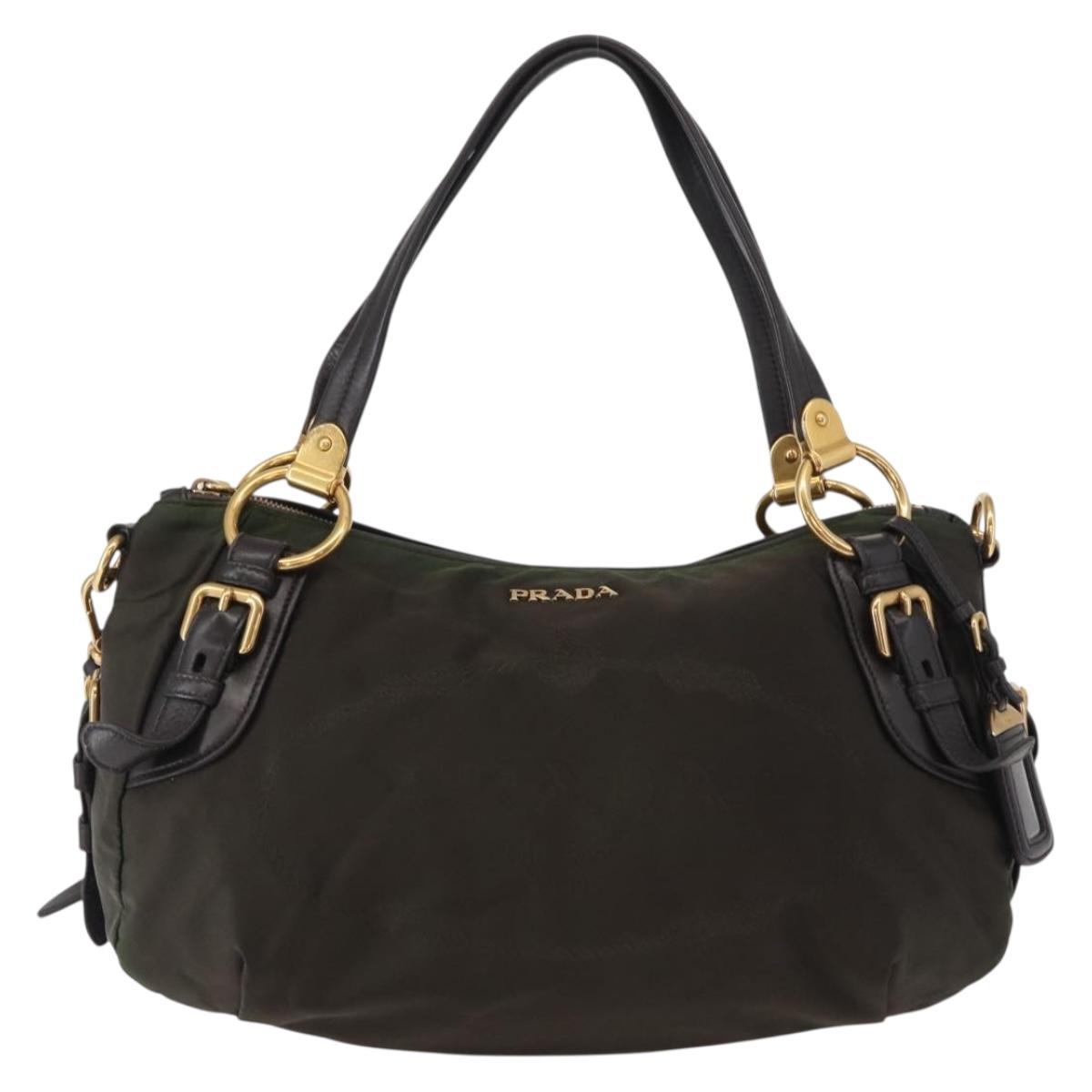 PRADA Hand Bag Nylon 2way Khaki Gold Auth ka447