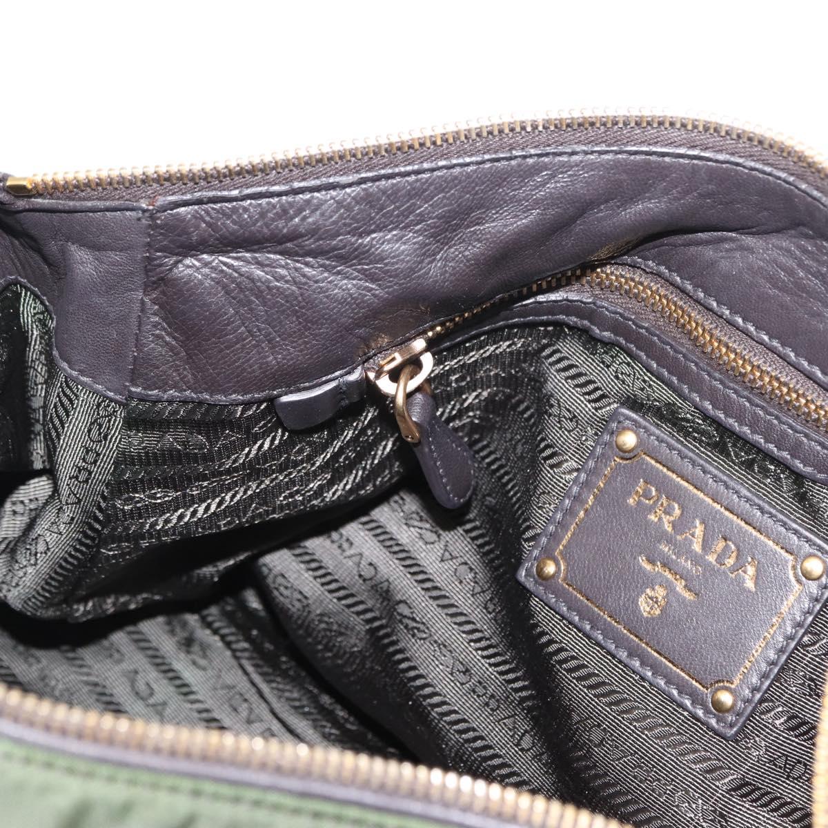 PRADA Hand Bag Nylon 2way Khaki Gold Auth ka447
