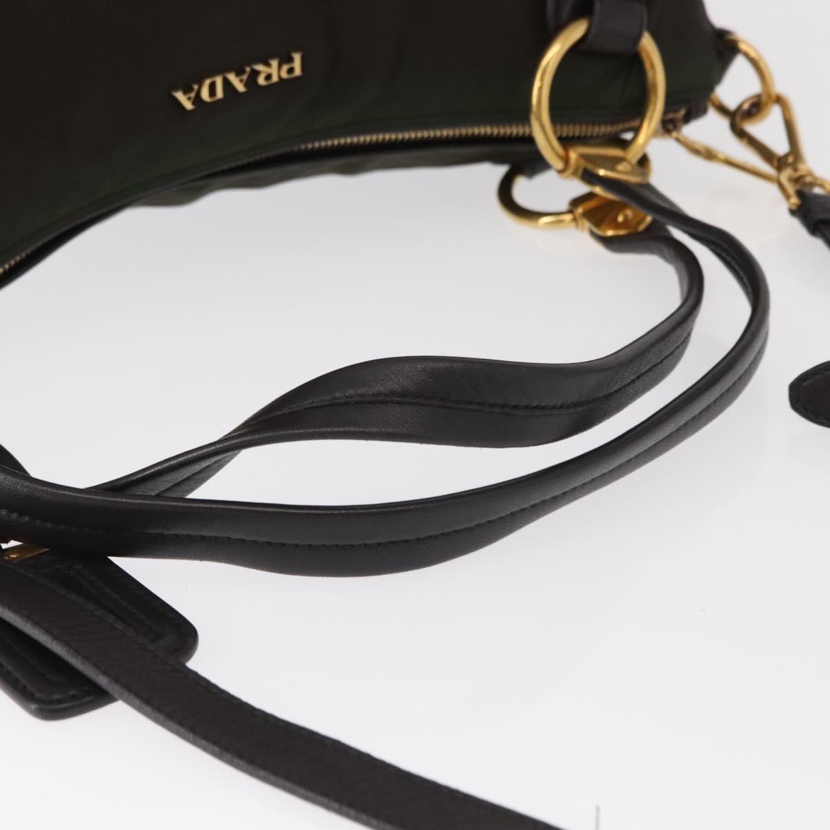 PRADA Hand Bag Nylon 2way Khaki Gold Auth ka447