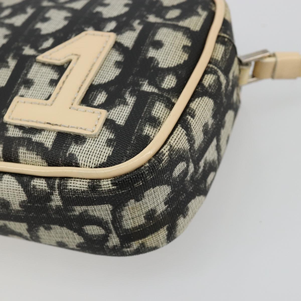 Christian Dior Trotter Canvas Accessory Pouch PVC Black Silver Auth ka4470A