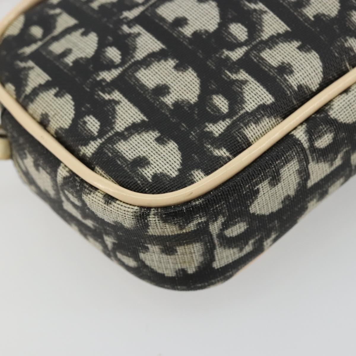 Christian Dior Trotter Canvas Accessory Pouch PVC Black Silver Auth ka4470A