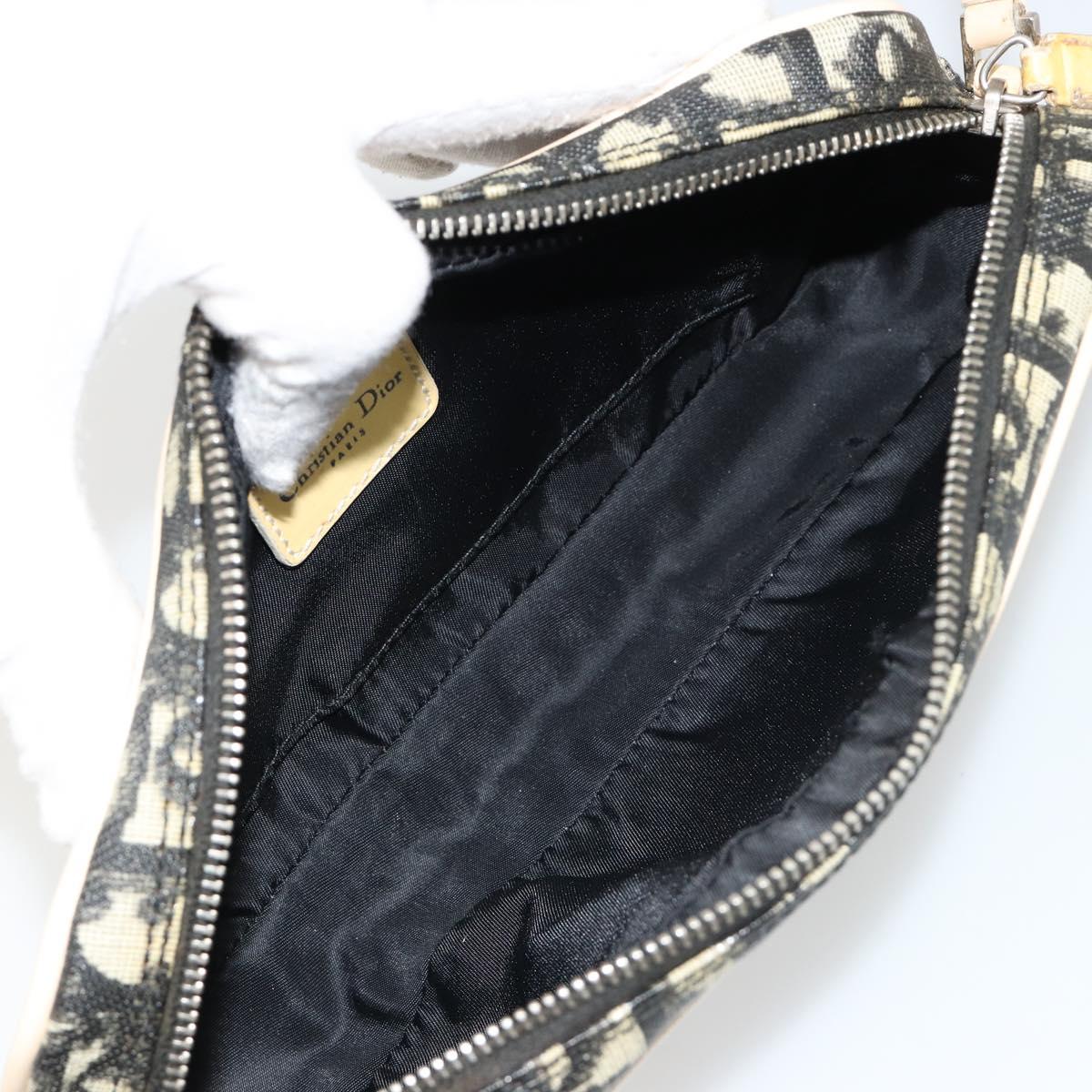 Christian Dior Trotter Canvas Accessory Pouch PVC Black Silver Auth ka4470A