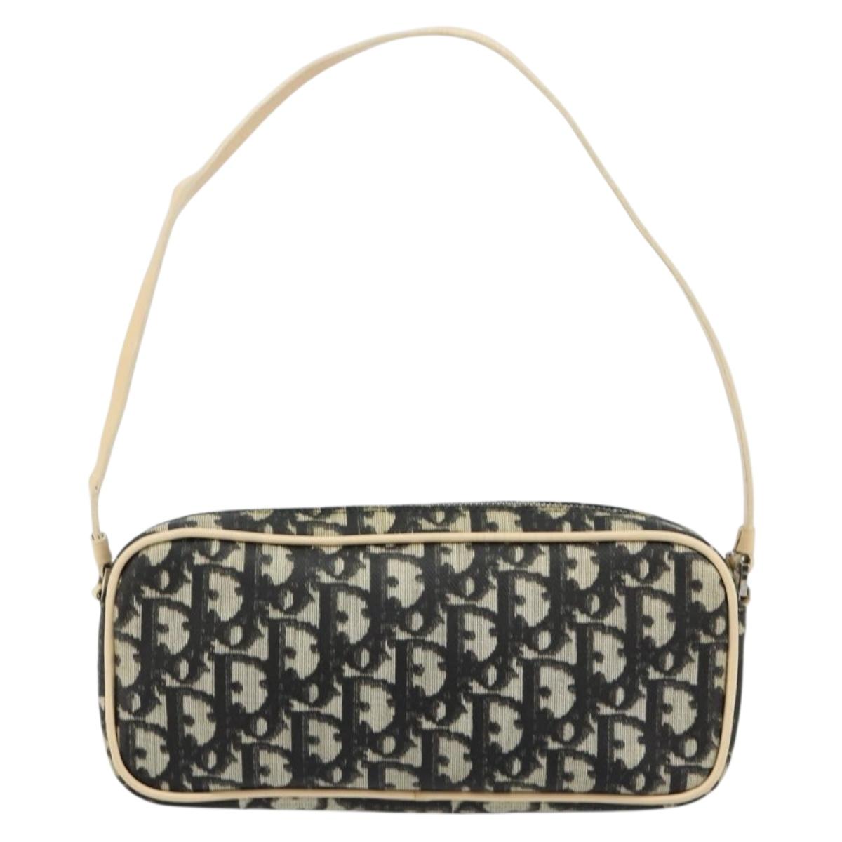 Christian Dior Trotter Canvas Accessory Pouch PVC Black Silver Auth ka4470A