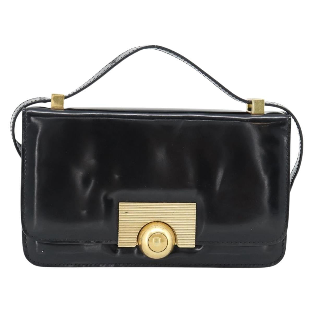 BOTTEGA VENETA Shoulder Bag Leather Black Gold Auth ka4471