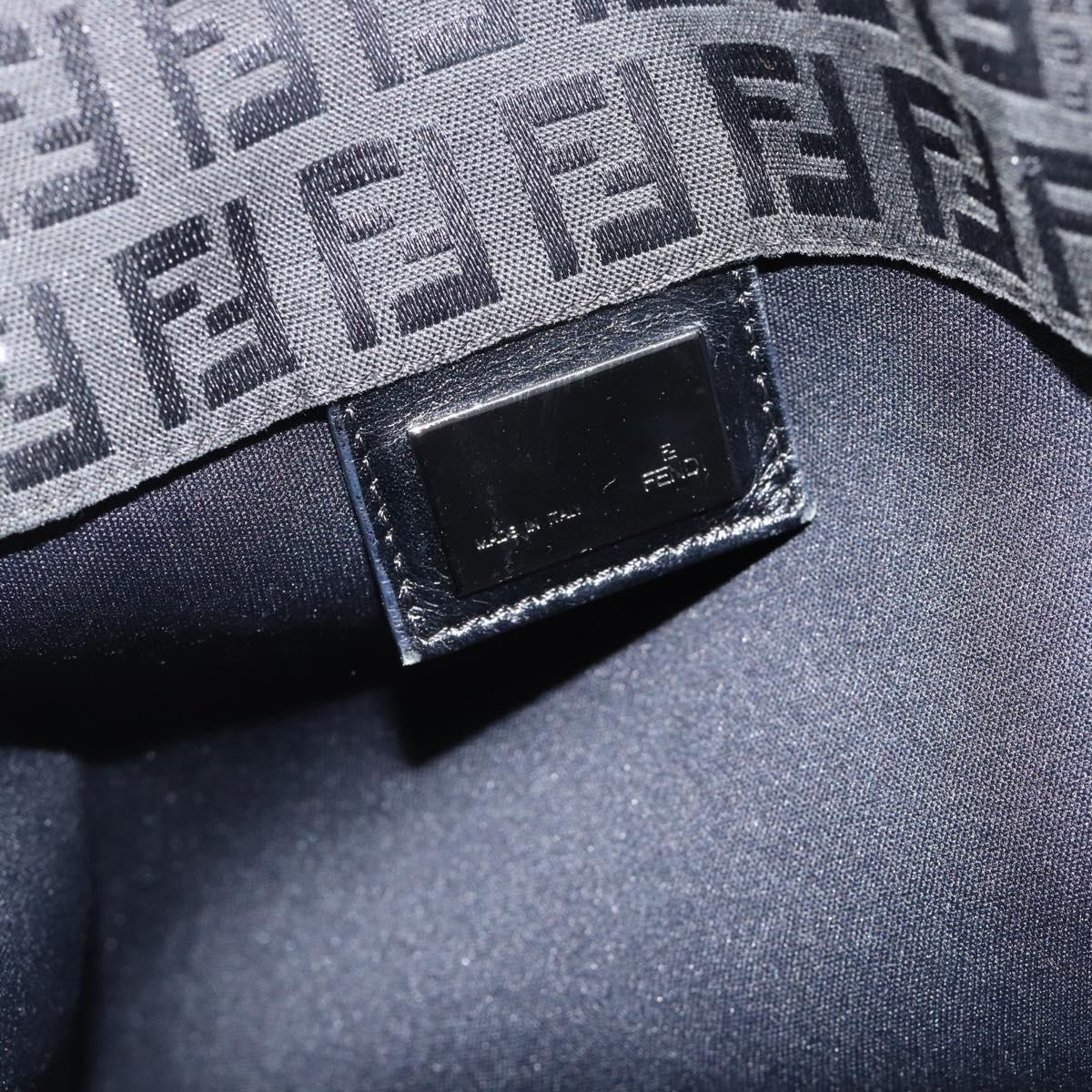 FENDI Zucchino Canvas Hand Bag Black Silver Auth ka4472