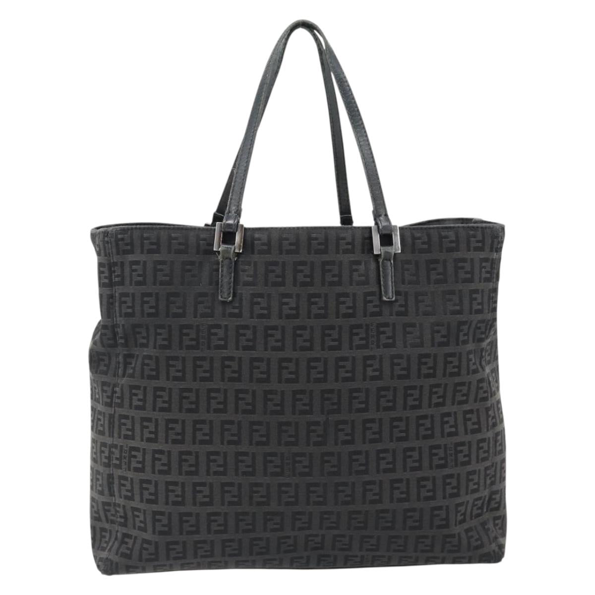 FENDI Zucchino Canvas Hand Bag Black Silver Auth ka4472