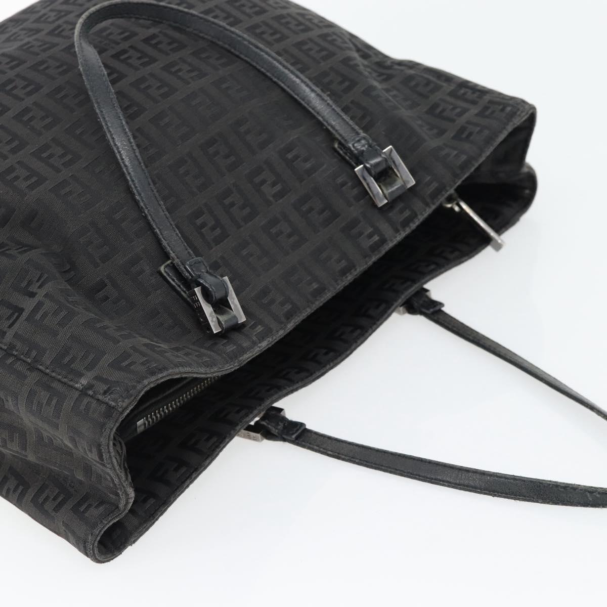 FENDI Zucchino Canvas Hand Bag Black Silver Auth ka4472