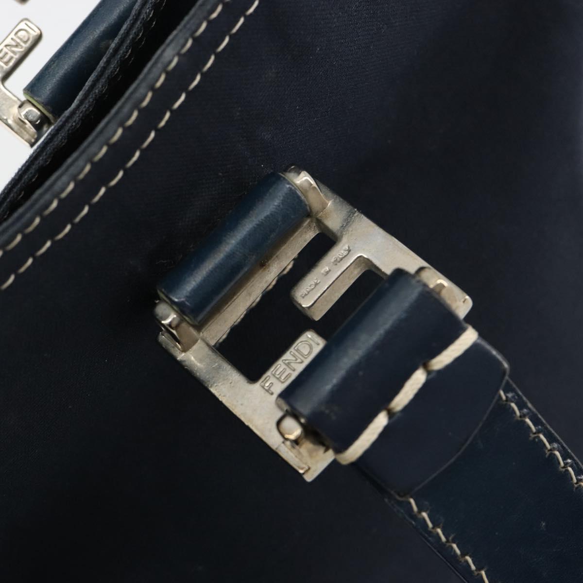 FENDI Hand Bag Canvas Navy Silver Auth ka4476A