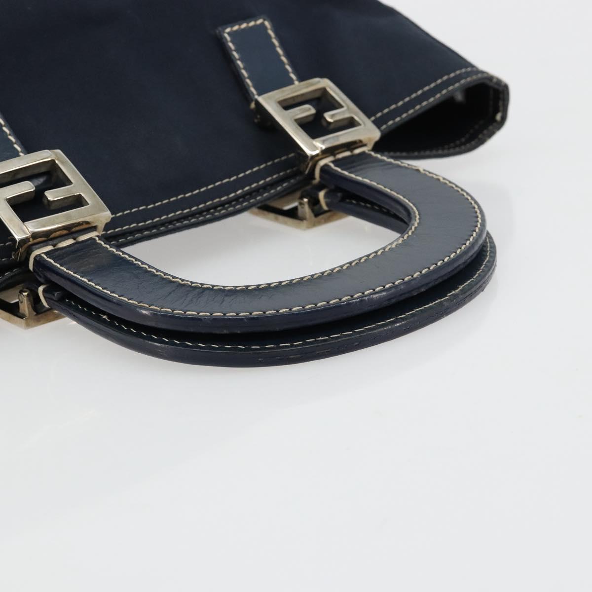 FENDI Hand Bag Canvas Navy Silver Auth ka4476A