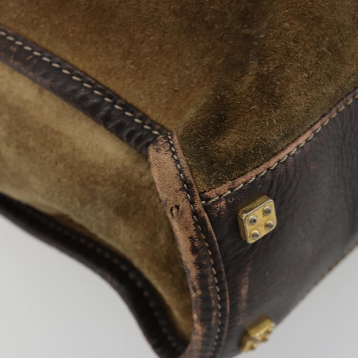 LOEWE Anagram Hand Bag Suede Leather Beige Gold Auth ka4480