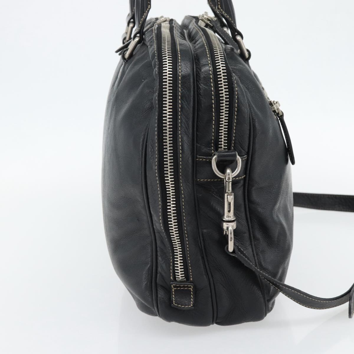 GUCCI Shoulder Bag Leather 2way Black Silver Auth ka4484