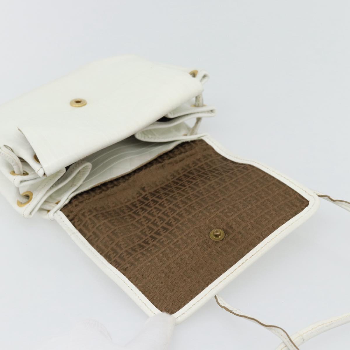 FENDI Shoulder Bag Leather White Gold Auth ka4485