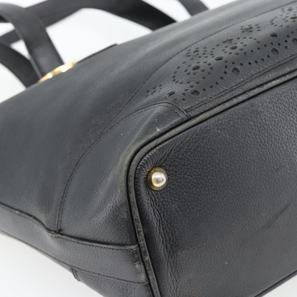 TIFFANY&Co. Tote Bag Leather Black Gold Auth ka4487