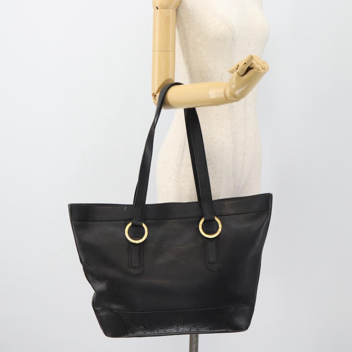 TIFFANY&Co. Tote Bag Leather Black Gold Auth ka4487