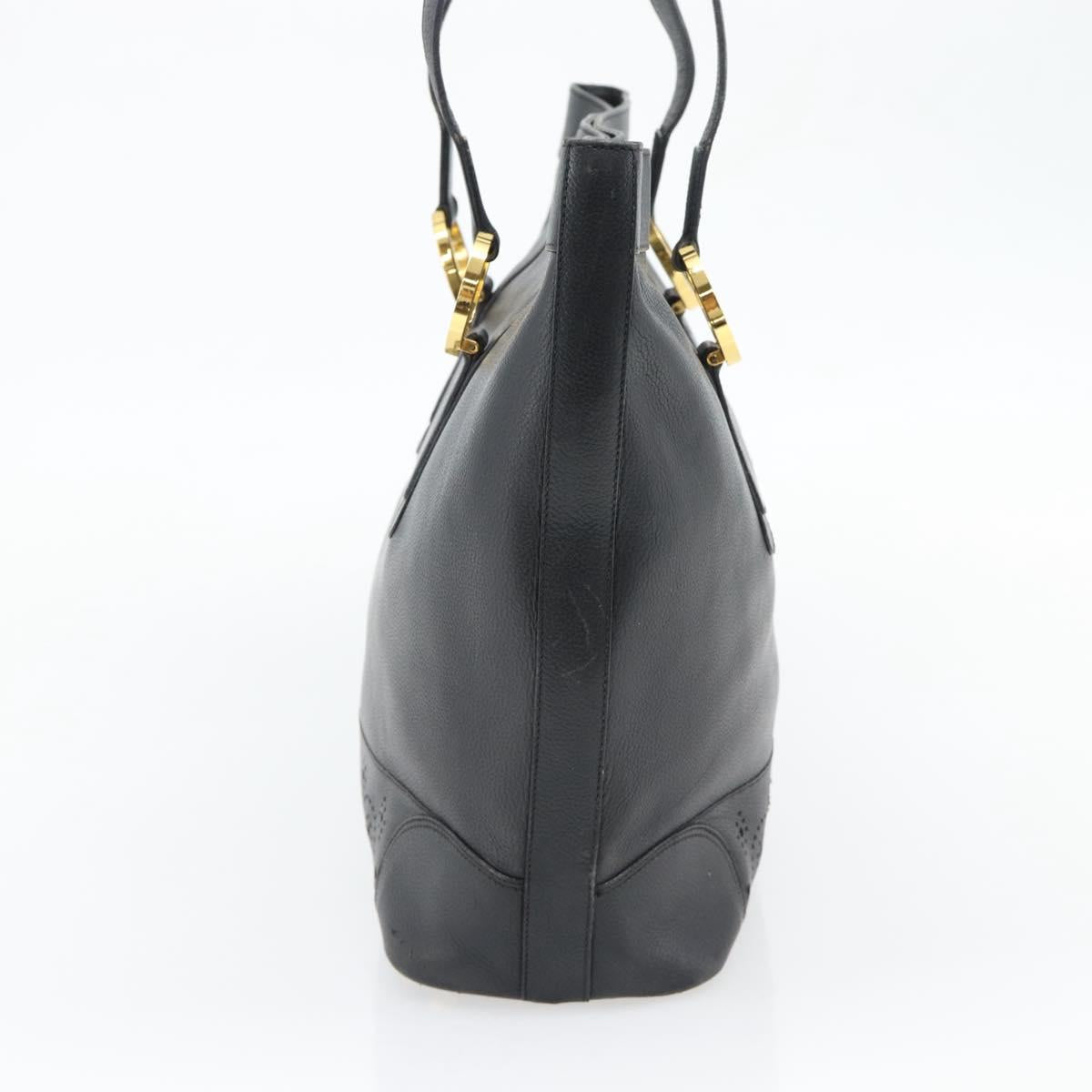 TIFFANY&Co. Tote Bag Leather Black Gold Auth ka4487